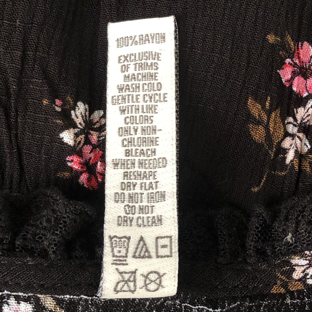 AMERICAN RAG Black Floral Smocked Peasant Dress Long Sleeve Size Medium - Picture 13 of 14